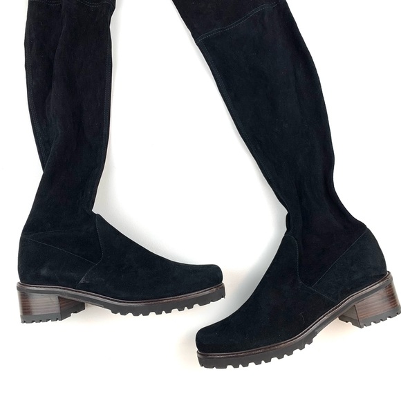 Stuart Weitzman Over The Knee Boots Suede Leather Low Block Heel Lug Sole 9.5 B - Picture 3 of 11
